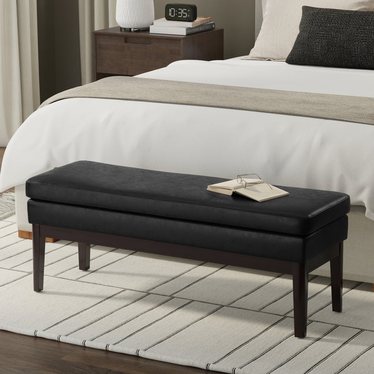 Distressed Black Distressed Vegan Leather | Carlson Ottoman Bench in Distressed Vegan Leather