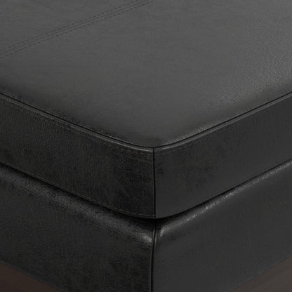 Distressed Black Distressed Vegan Leather | Carlson Ottoman Bench in Distressed Vegan Leather