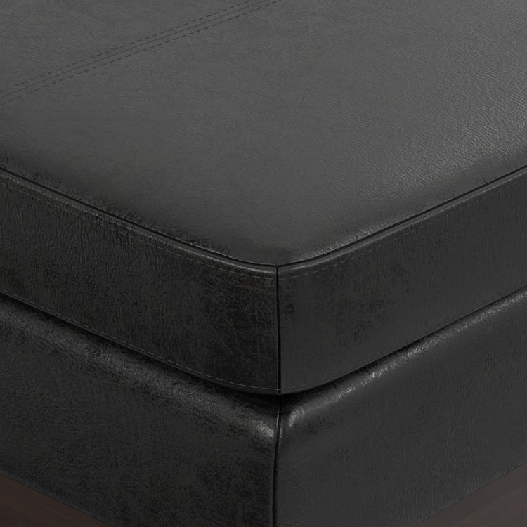 Distressed Black Distressed Vegan Leather | Carlson Ottoman Bench in Distressed Vegan Leather