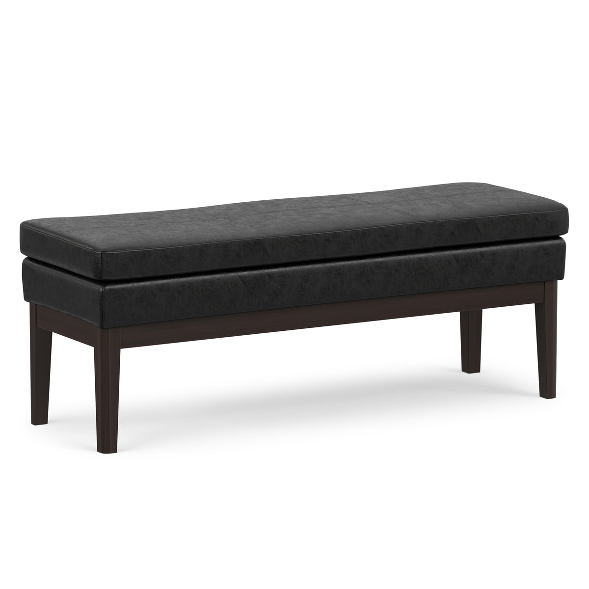 Distressed Black Distressed Vegan Leather | Carlson Ottoman Bench in Distressed Vegan Leather