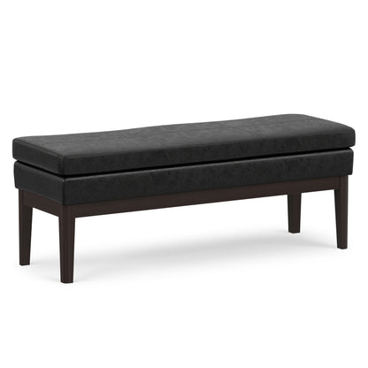 Distressed Black Distressed Vegan Leather | Carlson Ottoman Bench in Distressed Vegan Leather