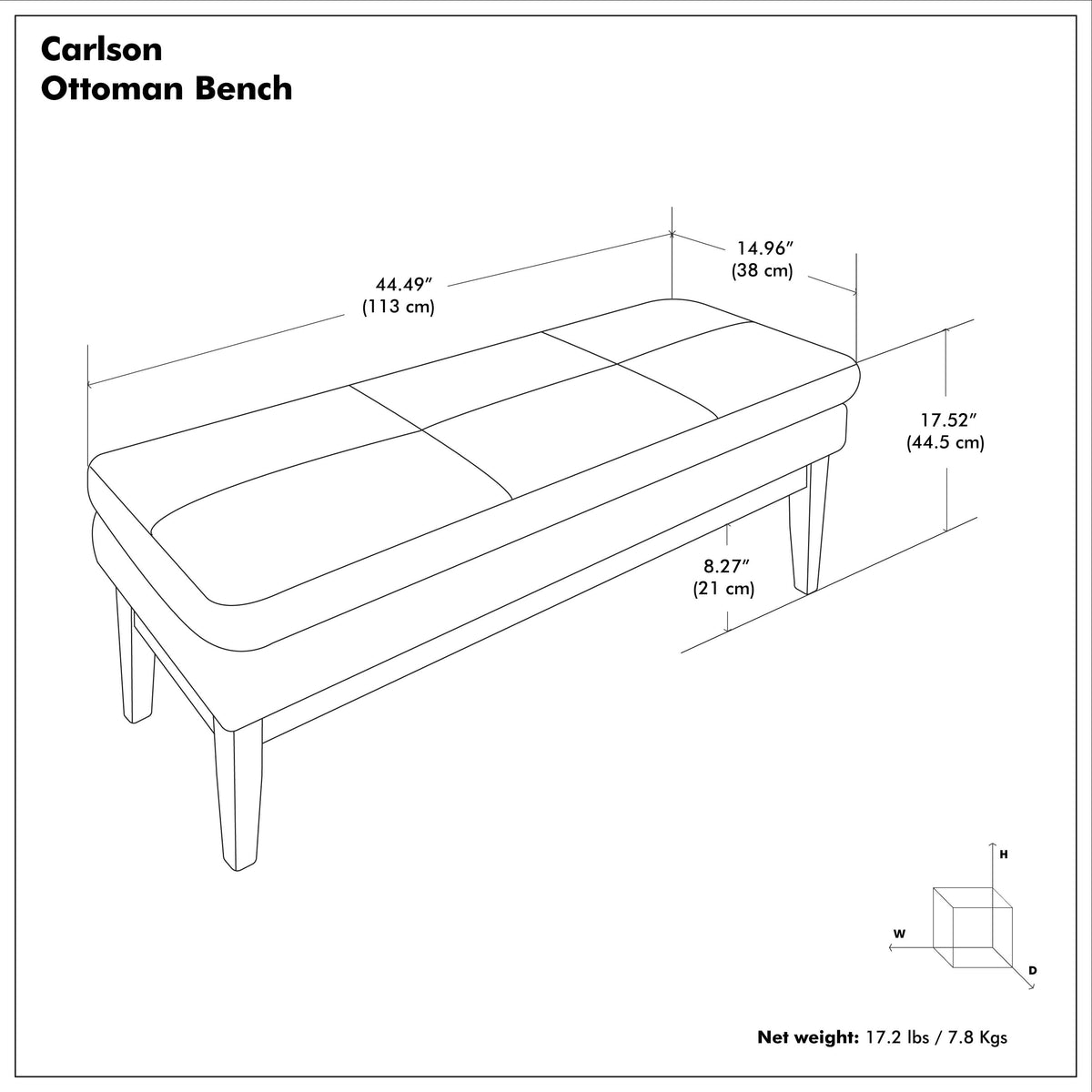 Distressed Black Distressed Vegan Leather | Carlson Ottoman Bench in Distressed Vegan Leather