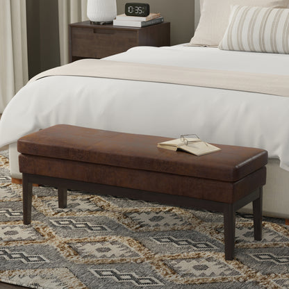 Distressed Chestnut Brown Distressed Vegan Leather | Carlson Ottoman Bench in Distressed Vegan Leather