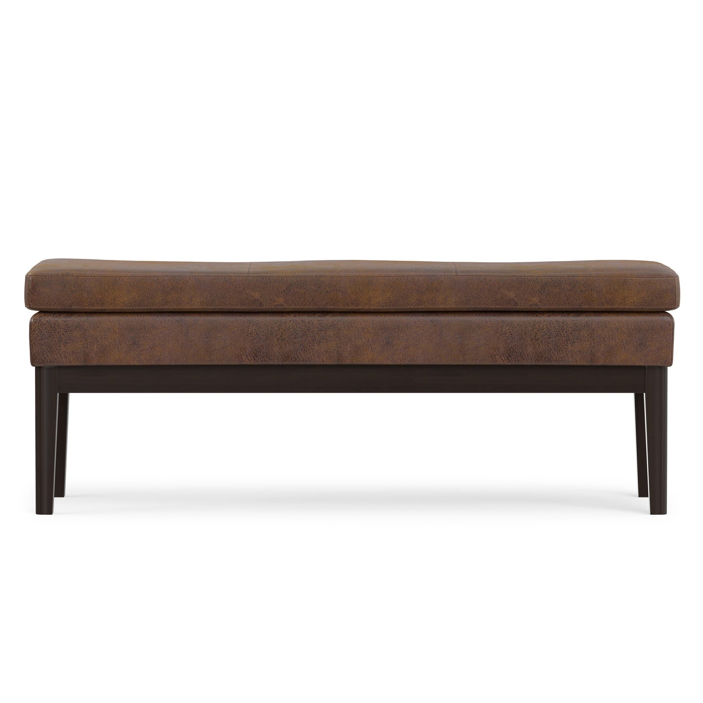 Distressed Chestnut Brown Distressed Vegan Leather | Carlson Ottoman Bench in Distressed Vegan Leather
