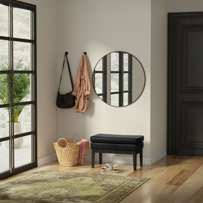 Distressed Black Distressed Vegan Leather | Carlson Small Ottoman Bench Distressed Vegan Leather