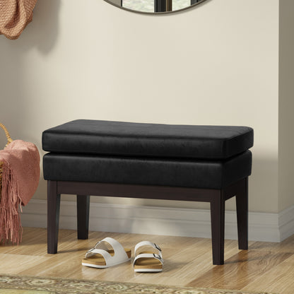 Distressed Black Distressed Vegan Leather | Carlson Small Ottoman Bench Distressed Vegan Leather