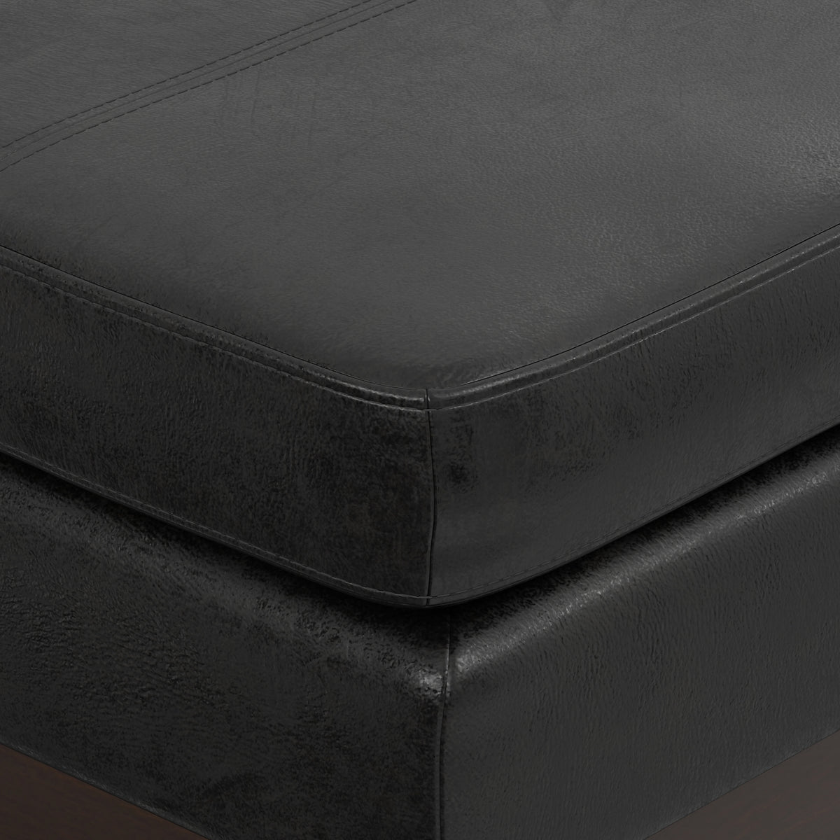Distressed Black Distressed Vegan Leather | Carlson Small Ottoman Bench Distressed Vegan Leather