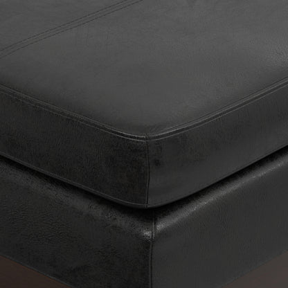 Distressed Black Distressed Vegan Leather | Carlson Small Ottoman Bench Distressed Vegan Leather