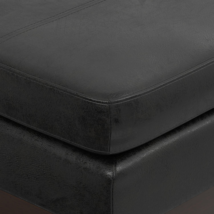 Distressed Black Distressed Vegan Leather | Carlson Small Ottoman Bench Distressed Vegan Leather