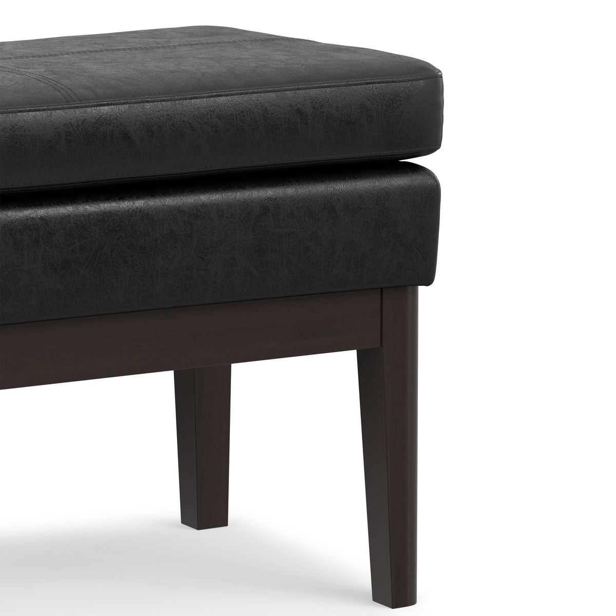 Distressed Black Distressed Vegan Leather | Carlson Small Ottoman Bench Distressed Vegan Leather