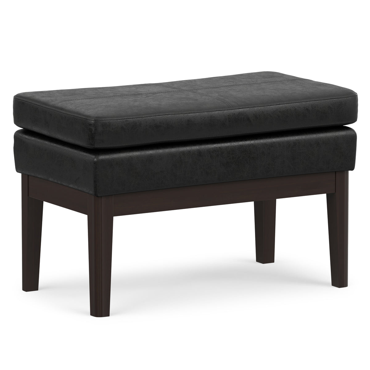 Distressed Black Distressed Vegan Leather | Carlson Small Ottoman Bench Distressed Vegan Leather