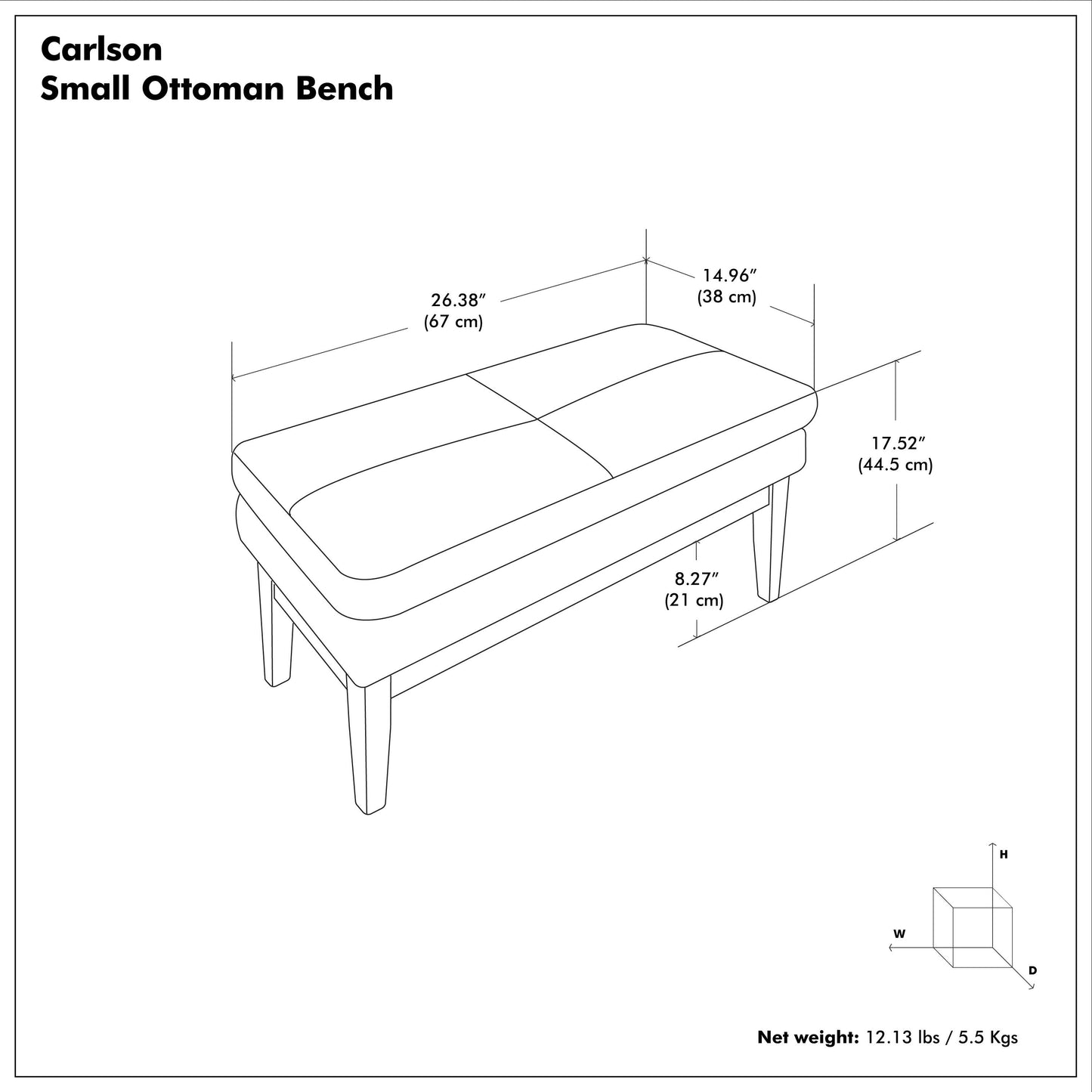 Light Grey | Carlson Small Ottoman Bench