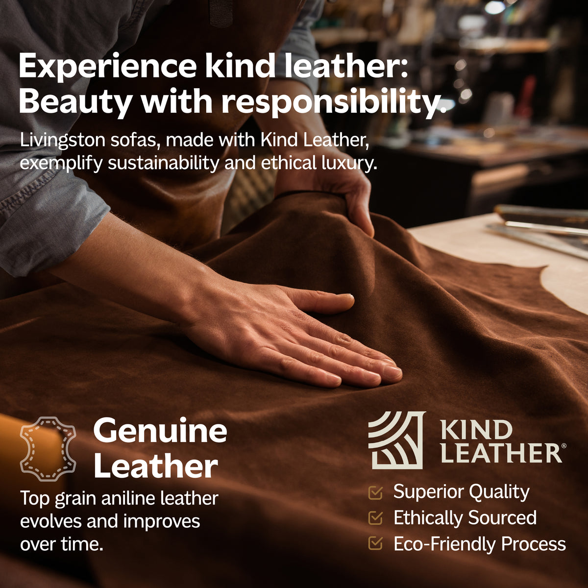 Caramel Brown Genuine Top Grain Leather | Morrison Ottoman in Genuine Top Grain Leather