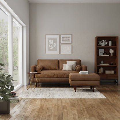 Caramel Brown Genuine Top Grain Leather | Morrison Ottoman in Genuine Top Grain Leather
