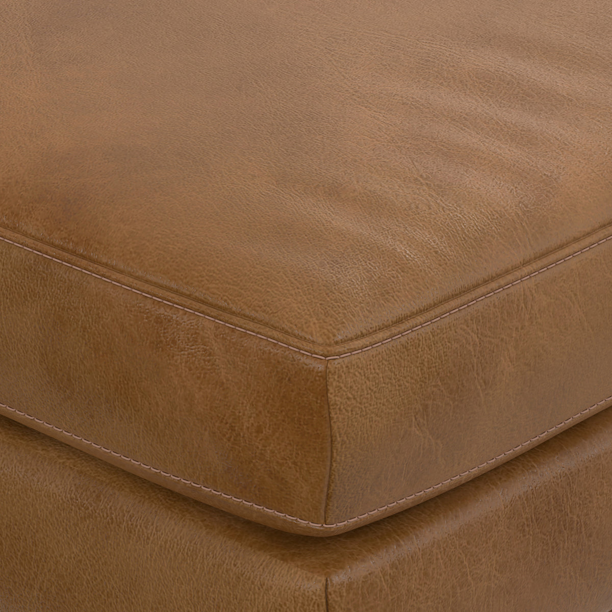 Caramel Brown Genuine Top Grain Leather | Morrison Ottoman in Genuine Top Grain Leather
