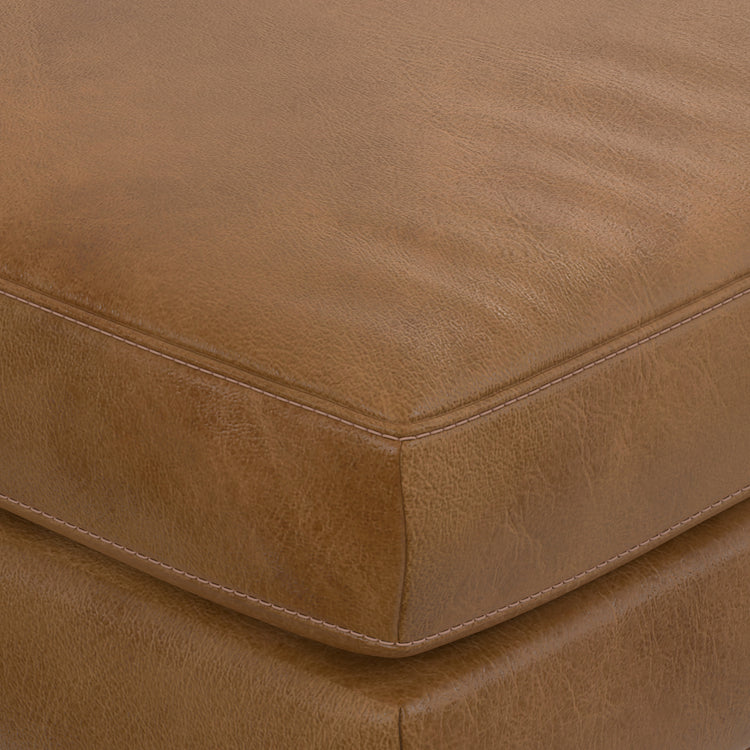 Caramel Brown Genuine Top Grain Leather | Morrison Ottoman in Genuine Top Grain Leather