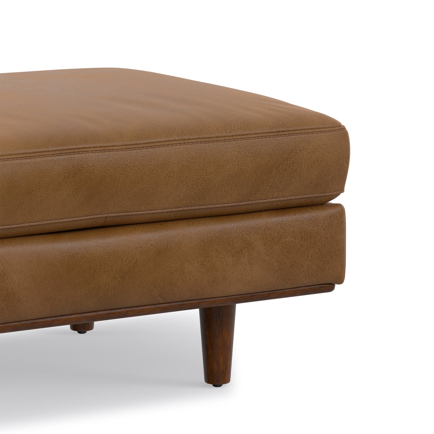 Caramel Brown Genuine Top Grain Leather | Morrison Ottoman in Genuine Top Grain Leather