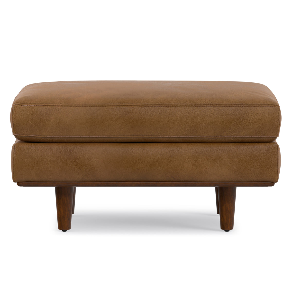 Caramel Brown Genuine Top Grain Leather | Morrison Ottoman in Genuine Top Grain Leather