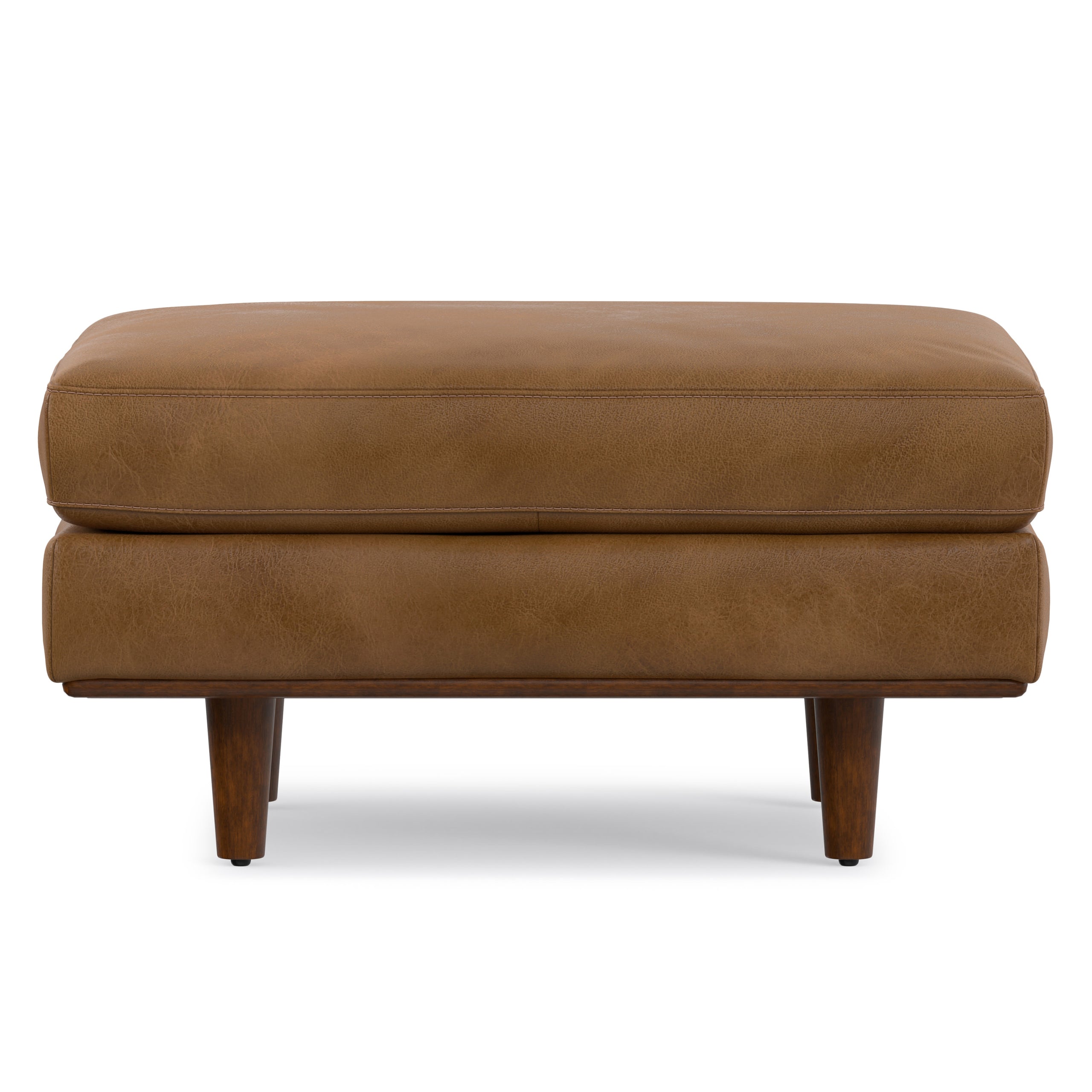 Caramel Brown Genuine Top Grain Leather | Morrison Ottoman in Genuine Top Grain Leather