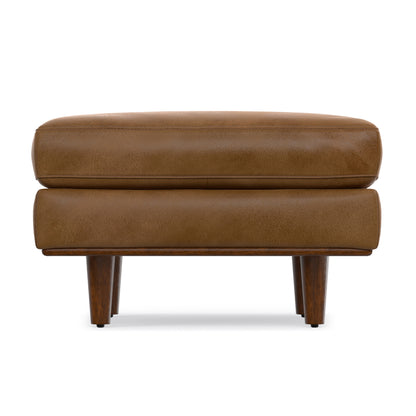 Caramel Brown Genuine Top Grain Leather | Morrison Ottoman in Genuine Top Grain Leather