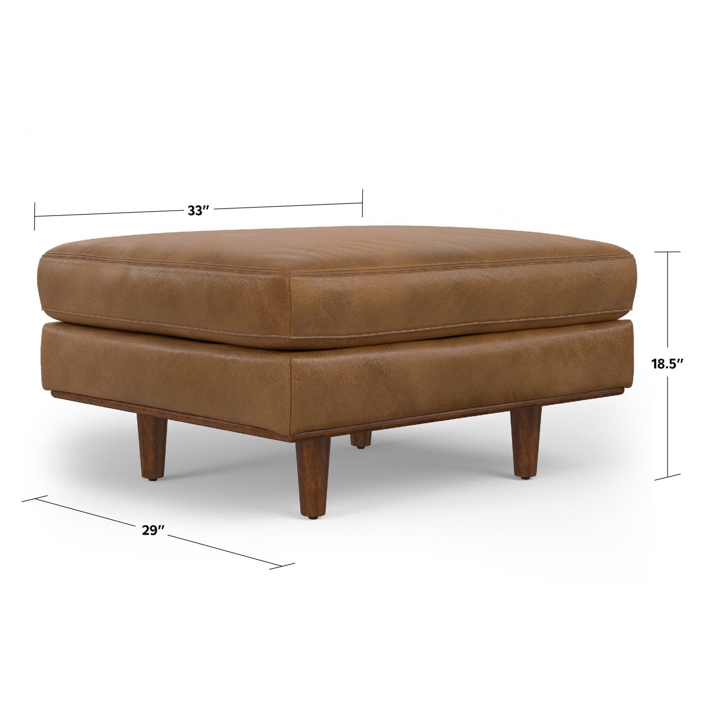 Caramel Brown Genuine Top Grain Leather | Morrison Ottoman in Genuine Top Grain Leather