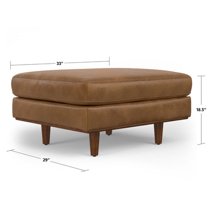 Caramel Brown Genuine Top Grain Leather | Morrison Ottoman in Genuine Top Grain Leather