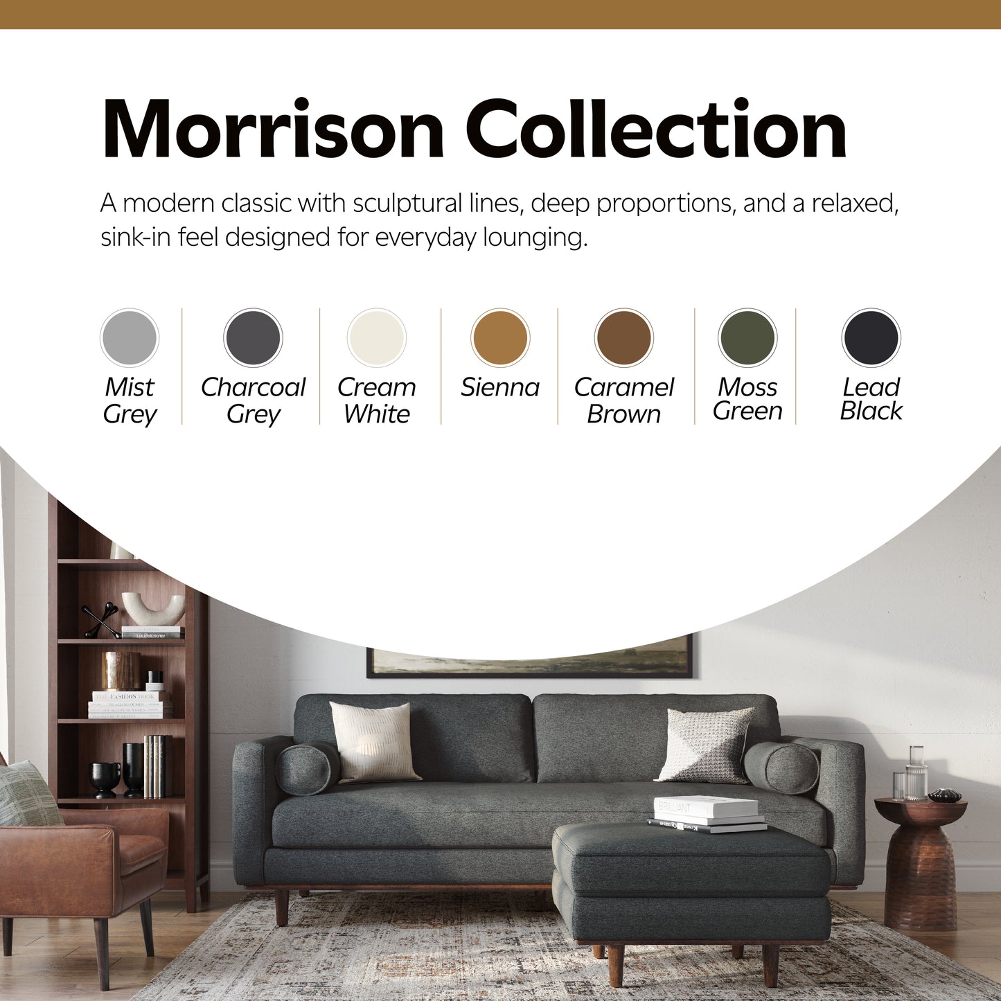 Charcoal Grey Woven-Blend Fabric | Morrison Ottoman