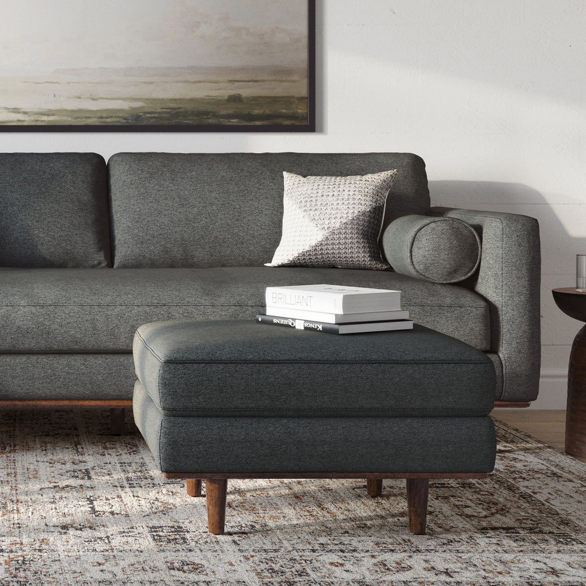 Charcoal Grey Woven-Blend Fabric | Morrison Ottoman