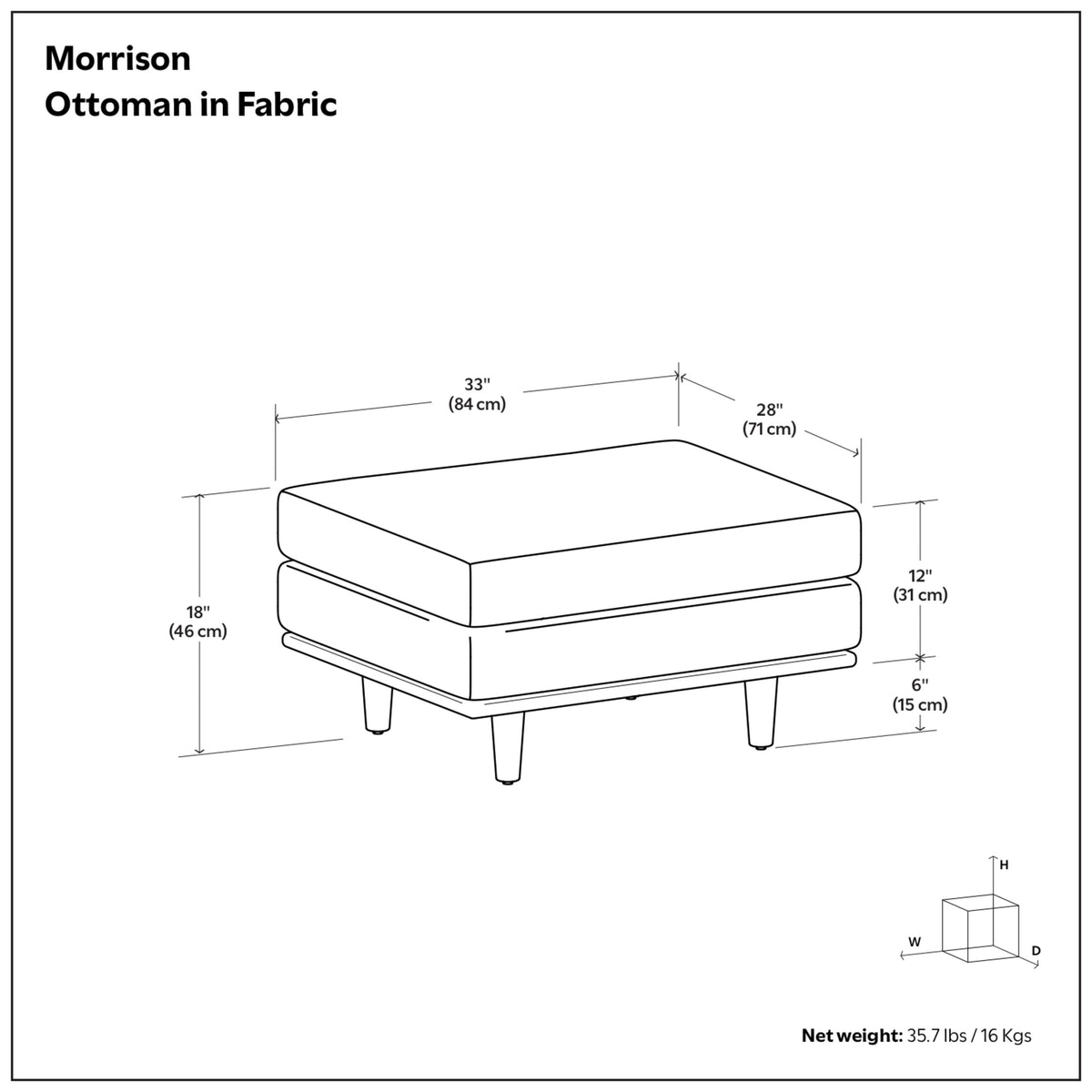 Cream White Woven-Blend Fabric | Morrison Ottoman