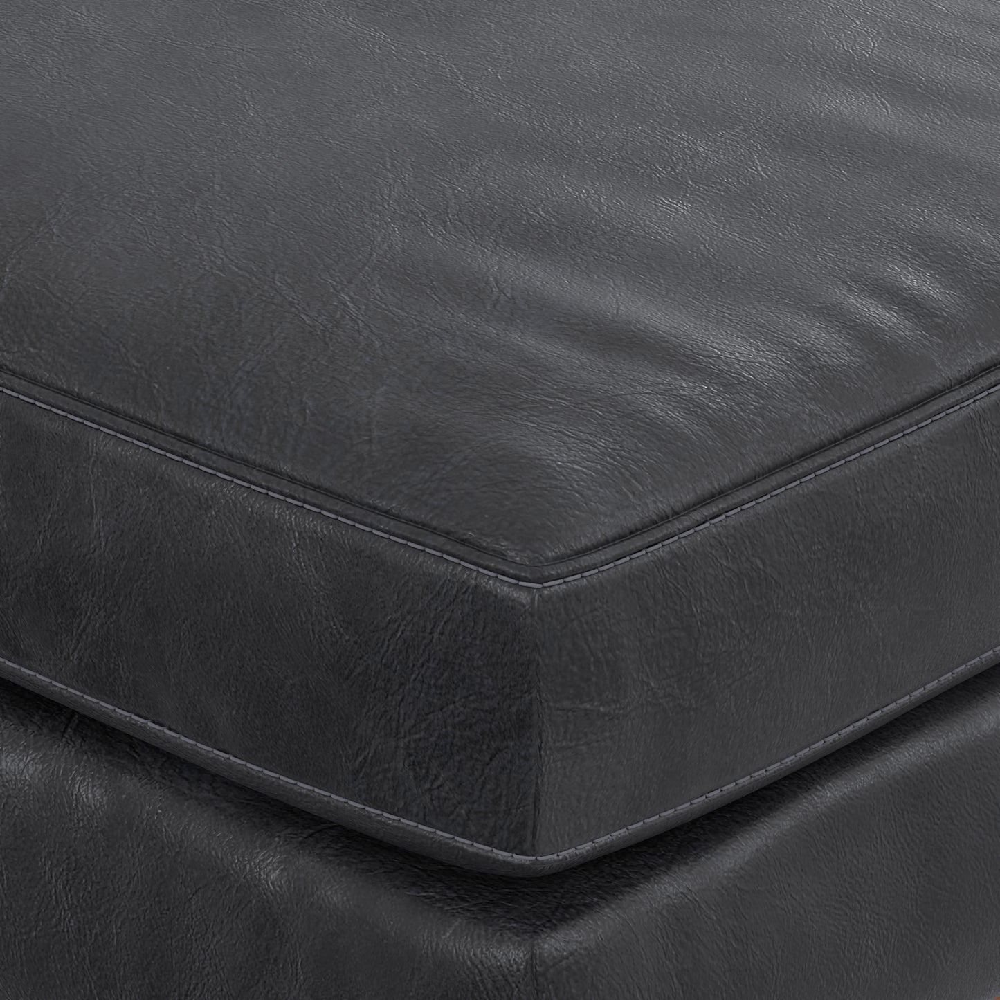Lead Black Genuine Top Grain Leather | Morrison Ottoman in Genuine Top Grain Leather