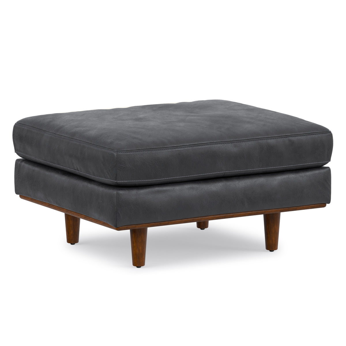 Lead Black Genuine Top Grain Leather | Morrison Ottoman in Genuine Top Grain Leather