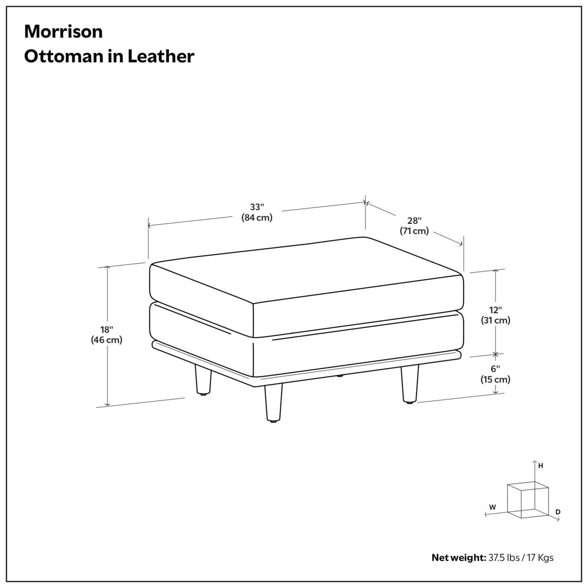 Moss Green Genuine Top Grain Leather | Morrison Ottoman in Genuine Top Grain Leather