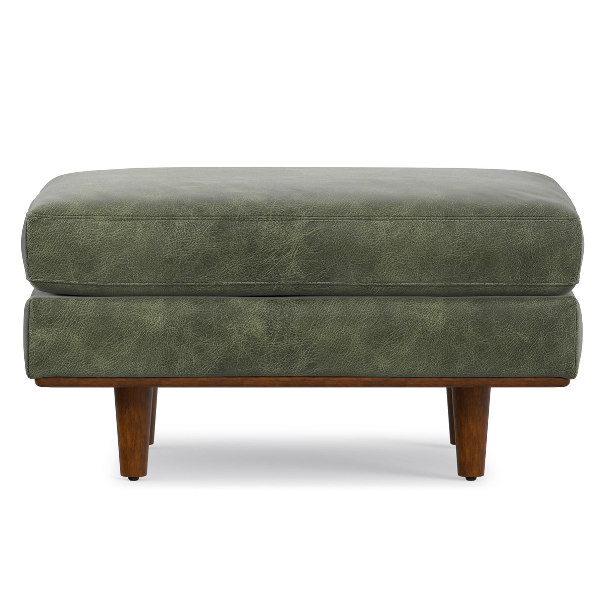 Moss Green Genuine Top Grain Leather | Morrison Ottoman in Genuine Top Grain Leather
