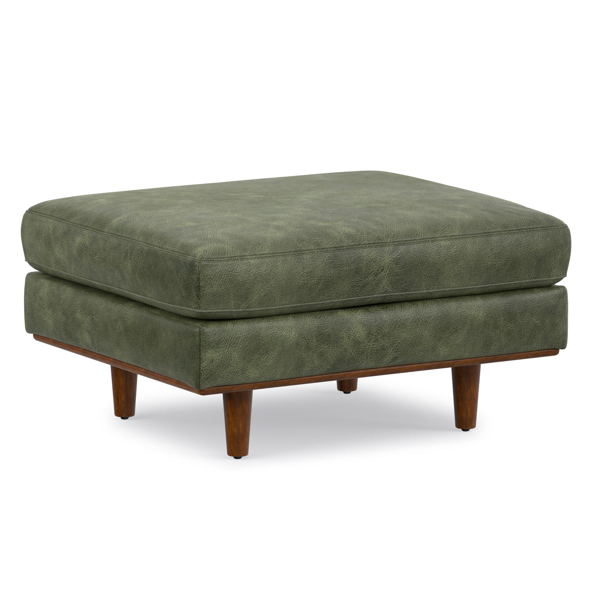 Moss Green Genuine Top Grain Leather | Morrison Ottoman in Genuine Top Grain Leather