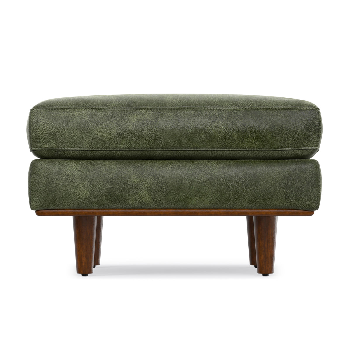 Moss Green Genuine Top Grain Leather | Morrison Ottoman in Genuine Top Grain Leather