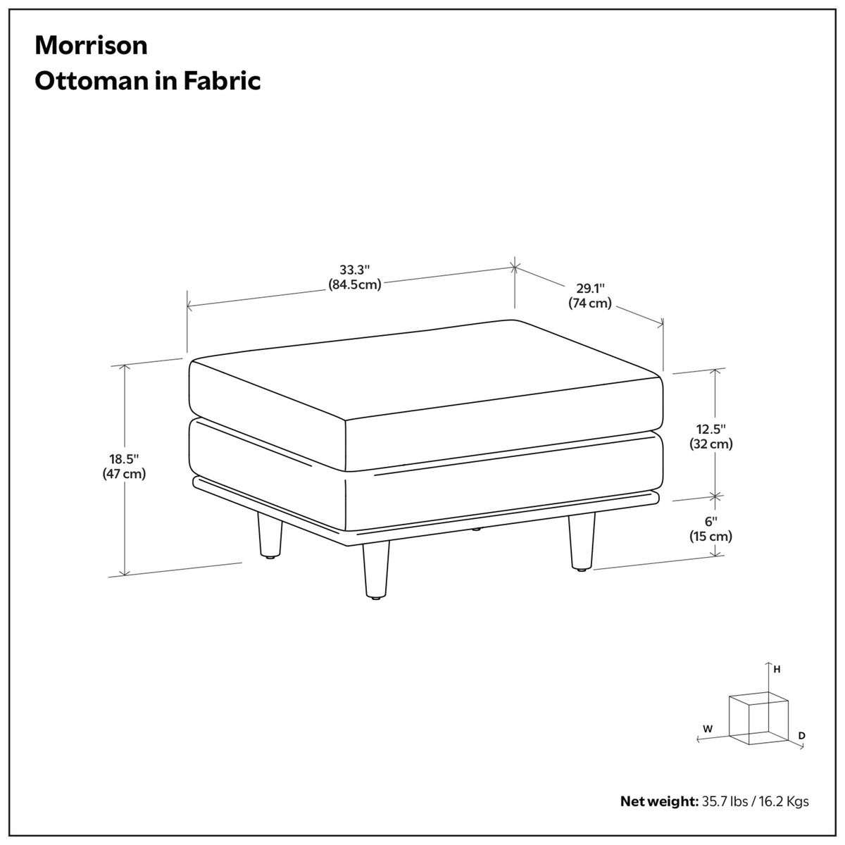Mist Grey Woven-Blend Fabric | Morrison Ottoman