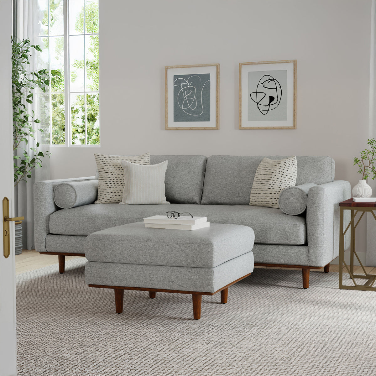 Mist Grey Woven-Blend Fabric | Morrison Ottoman