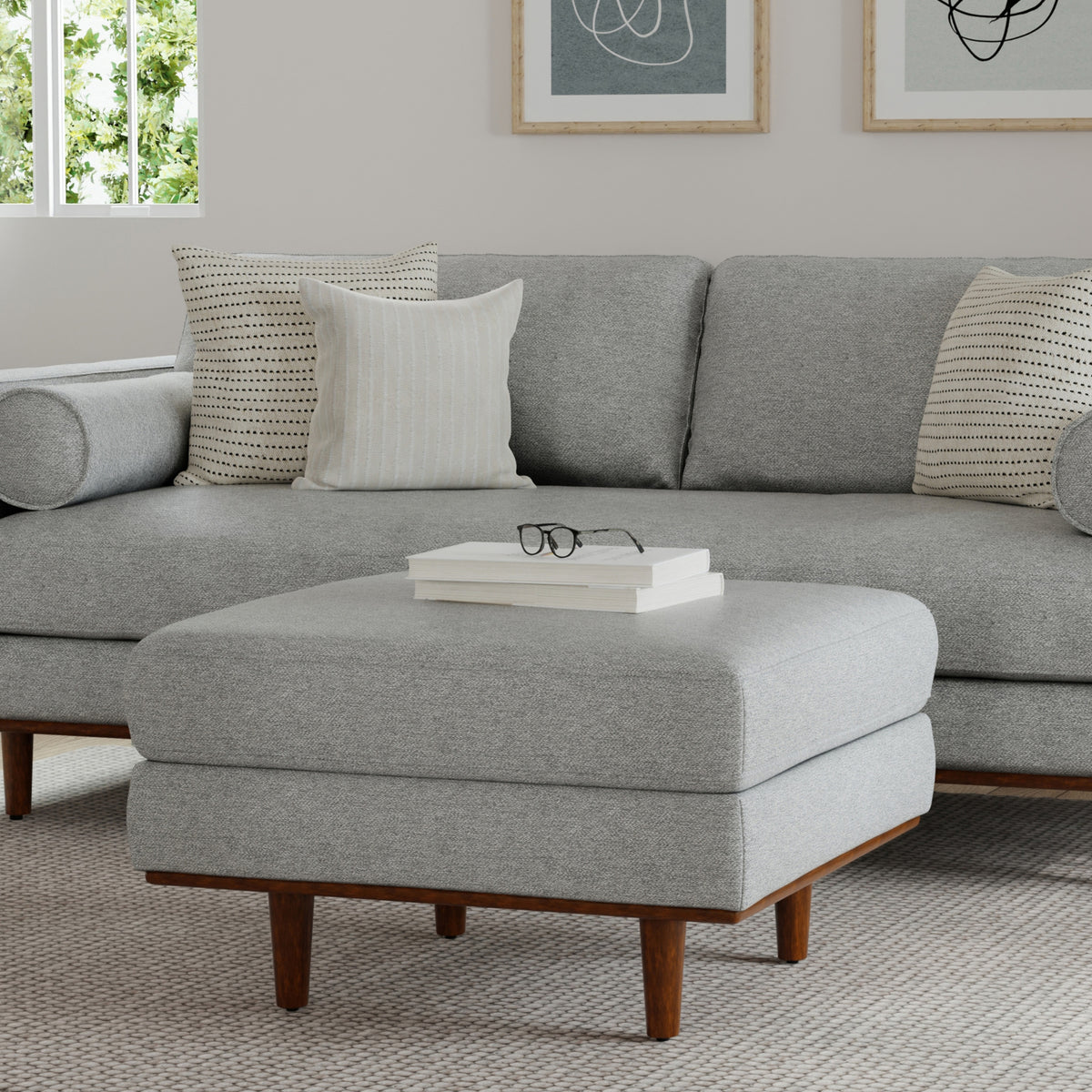 Mist Grey Woven-Blend Fabric | Morrison Ottoman
