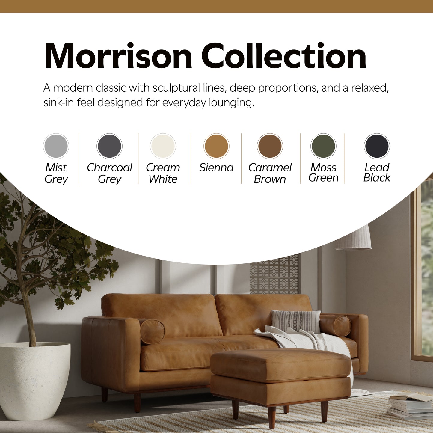 Sienna Genuine Top Grain Leather | Morrison Ottoman in Genuine Top Grain Leather