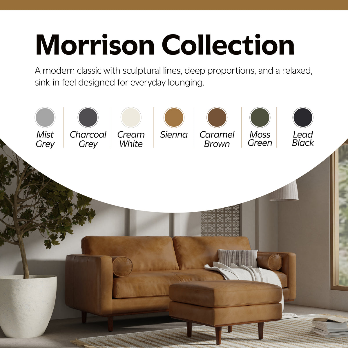 Sienna Genuine Top Grain Leather | Morrison Ottoman in Genuine Top Grain Leather
