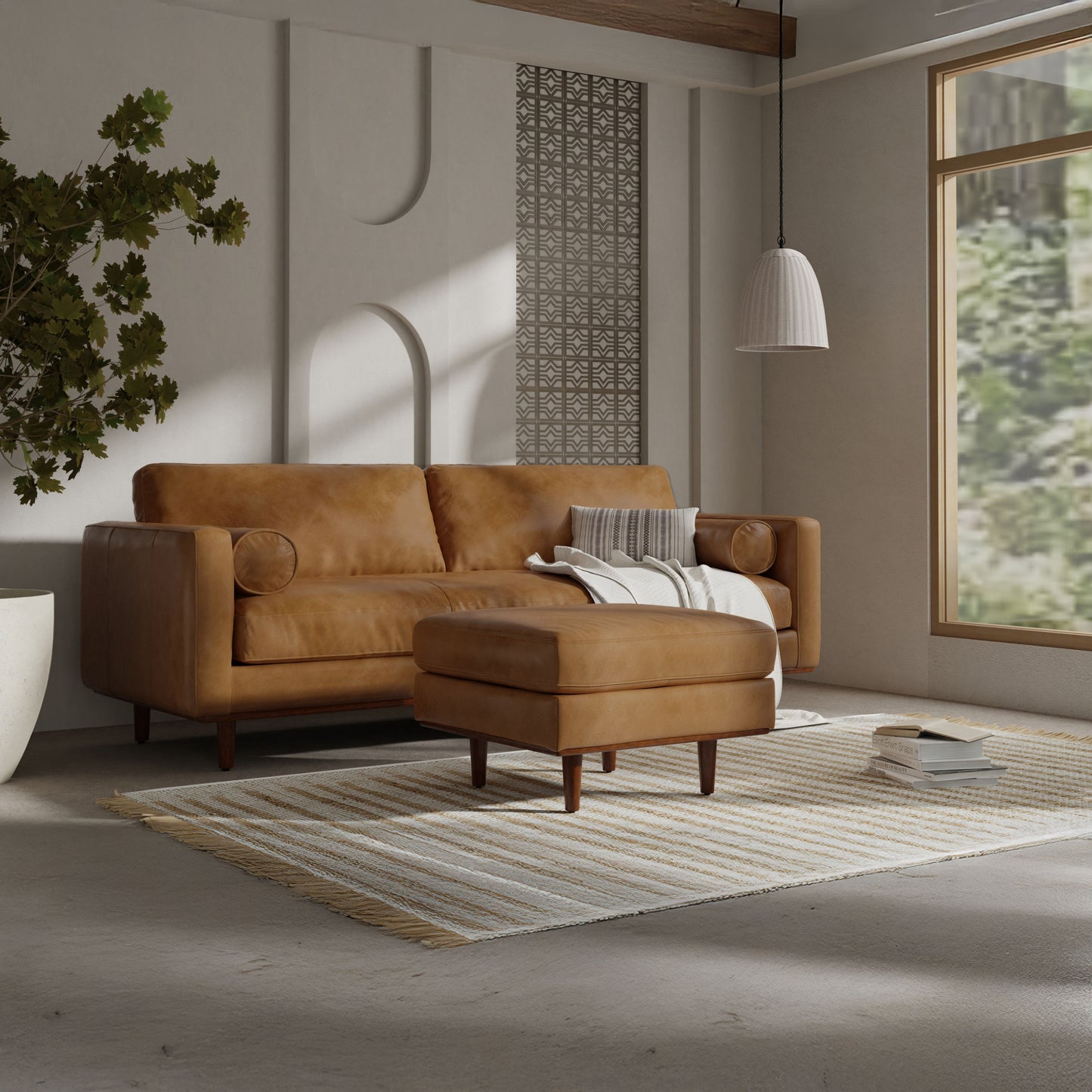 Sienna Genuine Top Grain Leather | Morrison Ottoman in Genuine Top Grain Leather