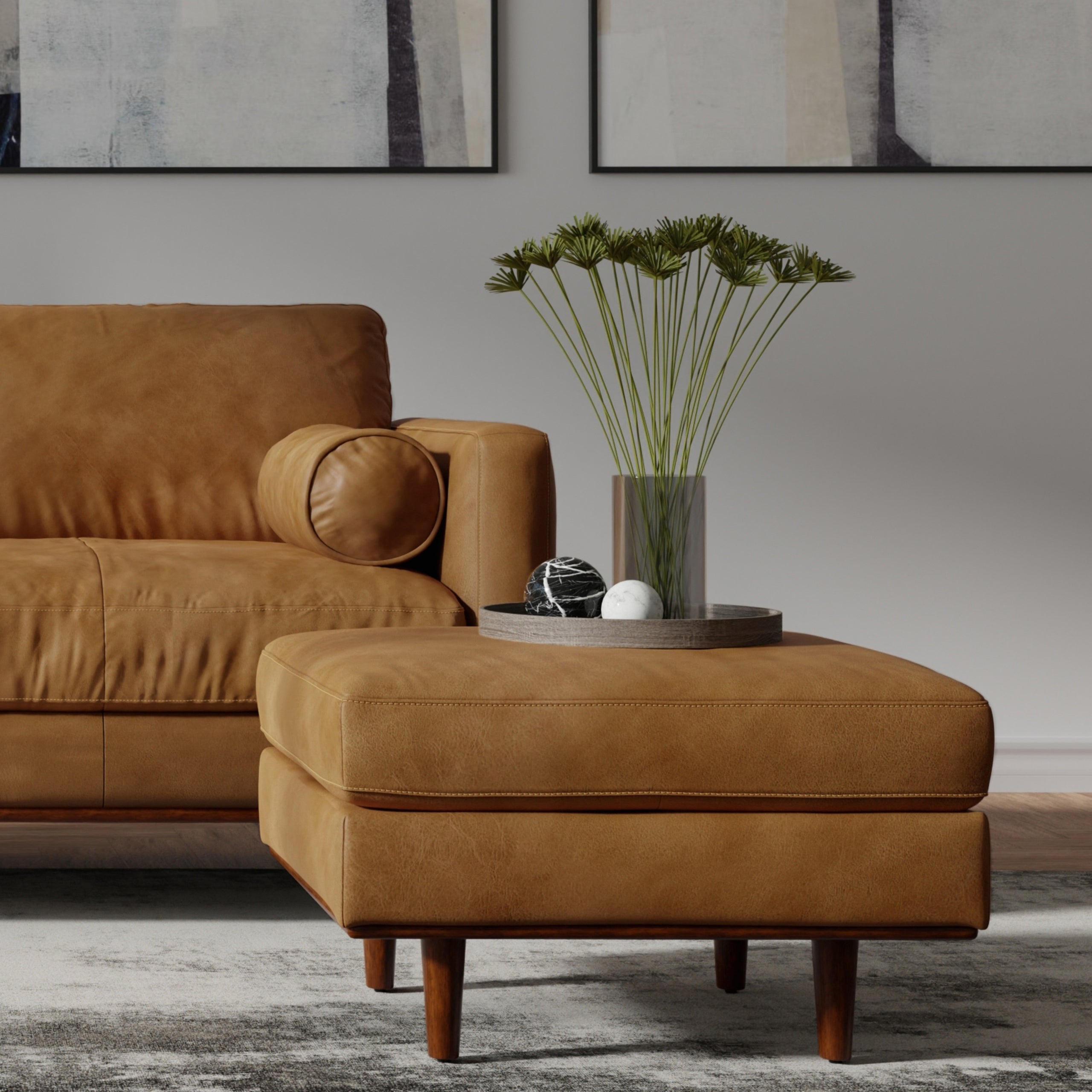 Sienna Genuine Top Grain Leather | Morrison Ottoman in Genuine Top Grain Leather