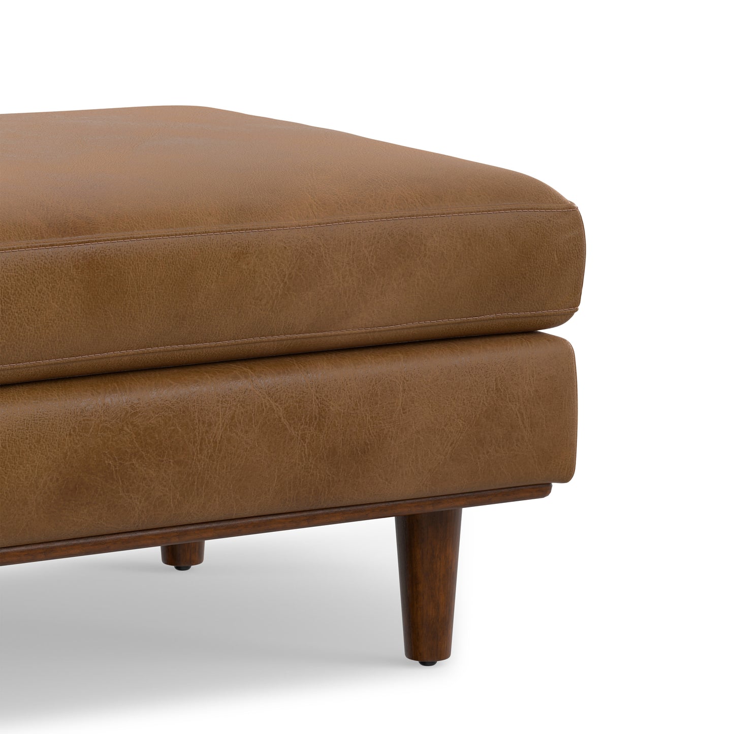 Caramel Brown Genuine Top Grain Leather | Morrison Large Rectangular Ottoman in Genuine Leather
