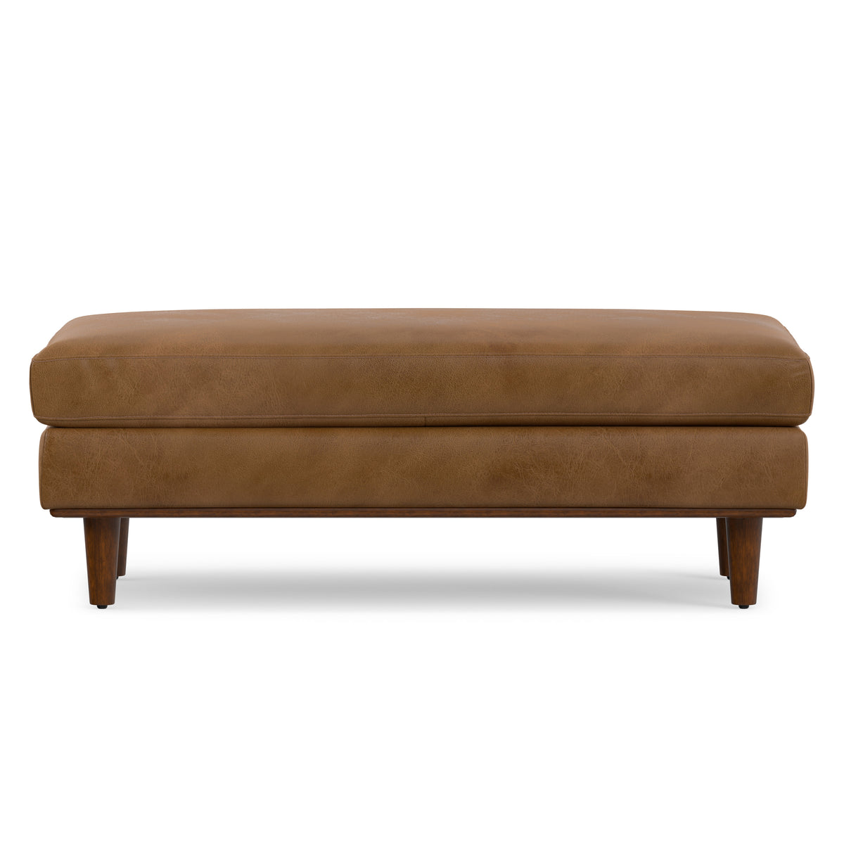 Caramel Brown Genuine Top Grain Leather | Morrison Large Rectangular Ottoman in Genuine Leather