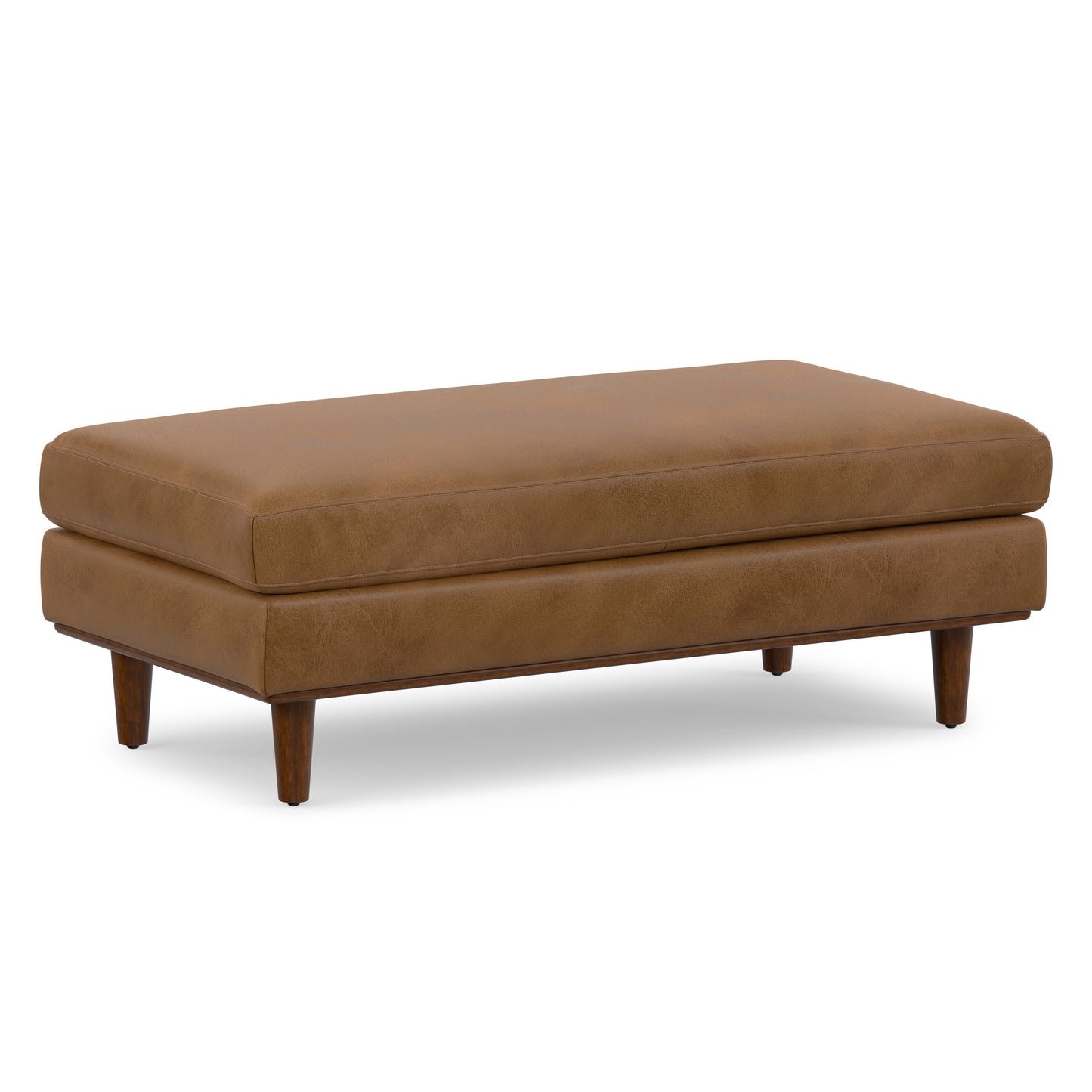 Caramel Brown Genuine Top Grain Leather | Morrison Large Rectangular Ottoman in Genuine Leather