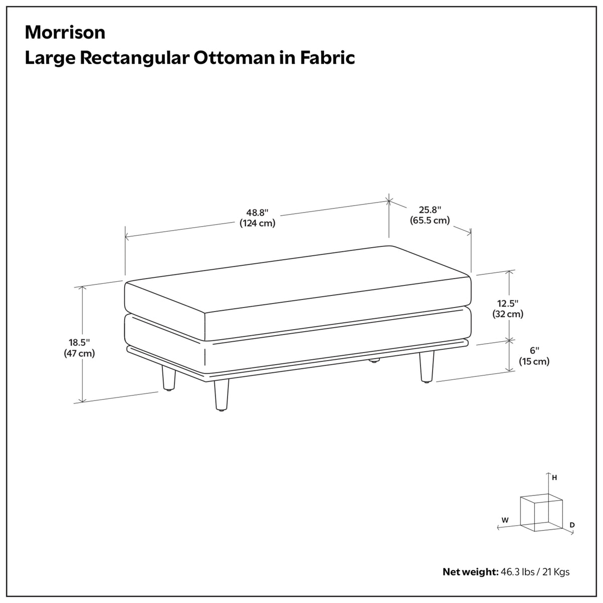 Charcoal Grey Woven-Blend Fabric | Morrison Large Rectangular Ottoman