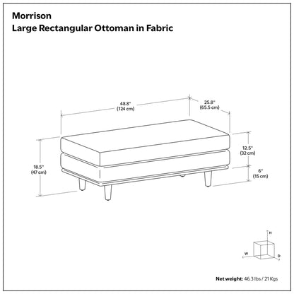 Charcoal Grey Woven-Blend Fabric | Morrison Large Rectangular Ottoman
