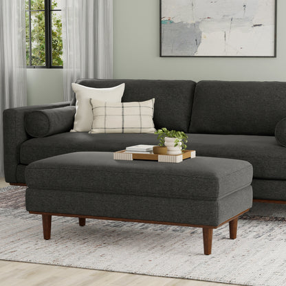 Charcoal Grey Woven-Blend Fabric | Morrison Large Rectangular Ottoman