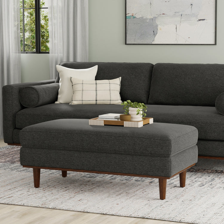 Charcoal Grey Woven-Blend Fabric | Morrison Large Rectangular Ottoman