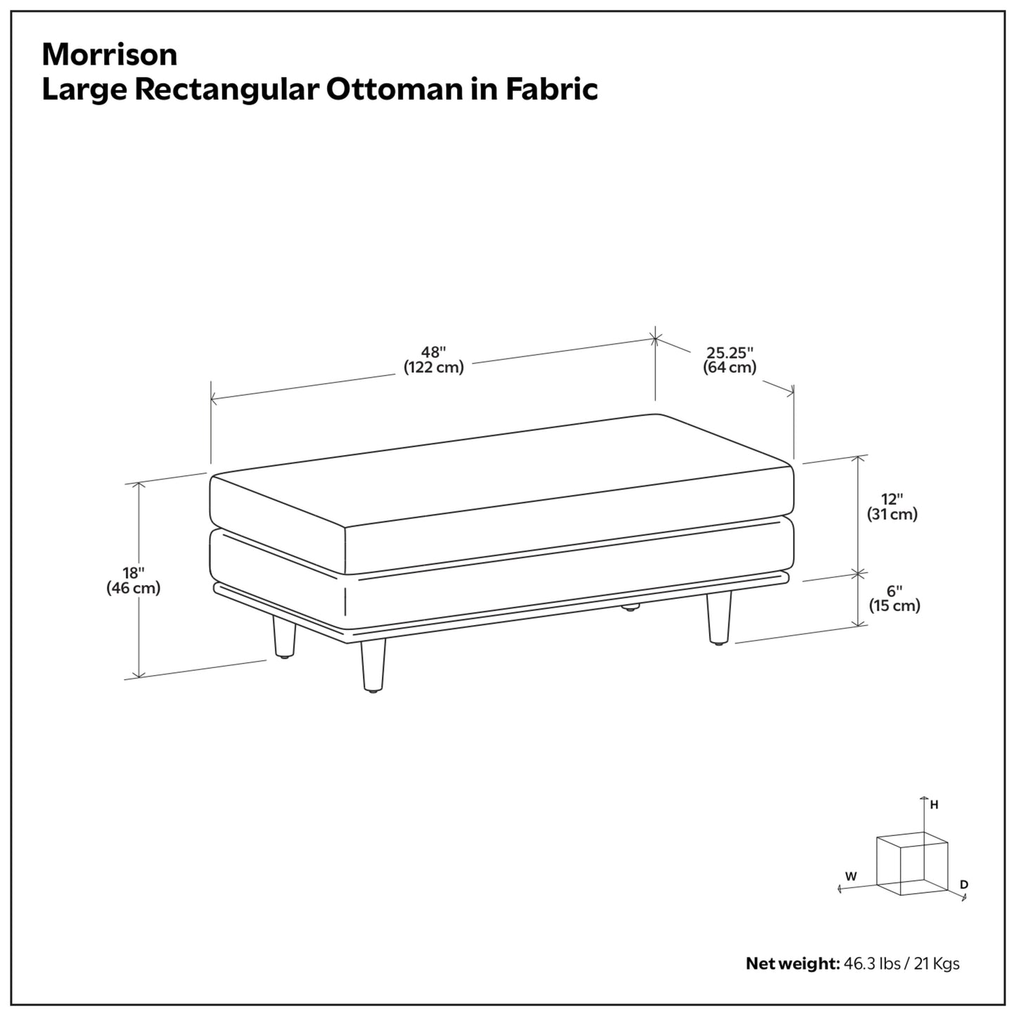 Cream White Woven-Blend Fabric | Morrison Large Rectangular Ottoman